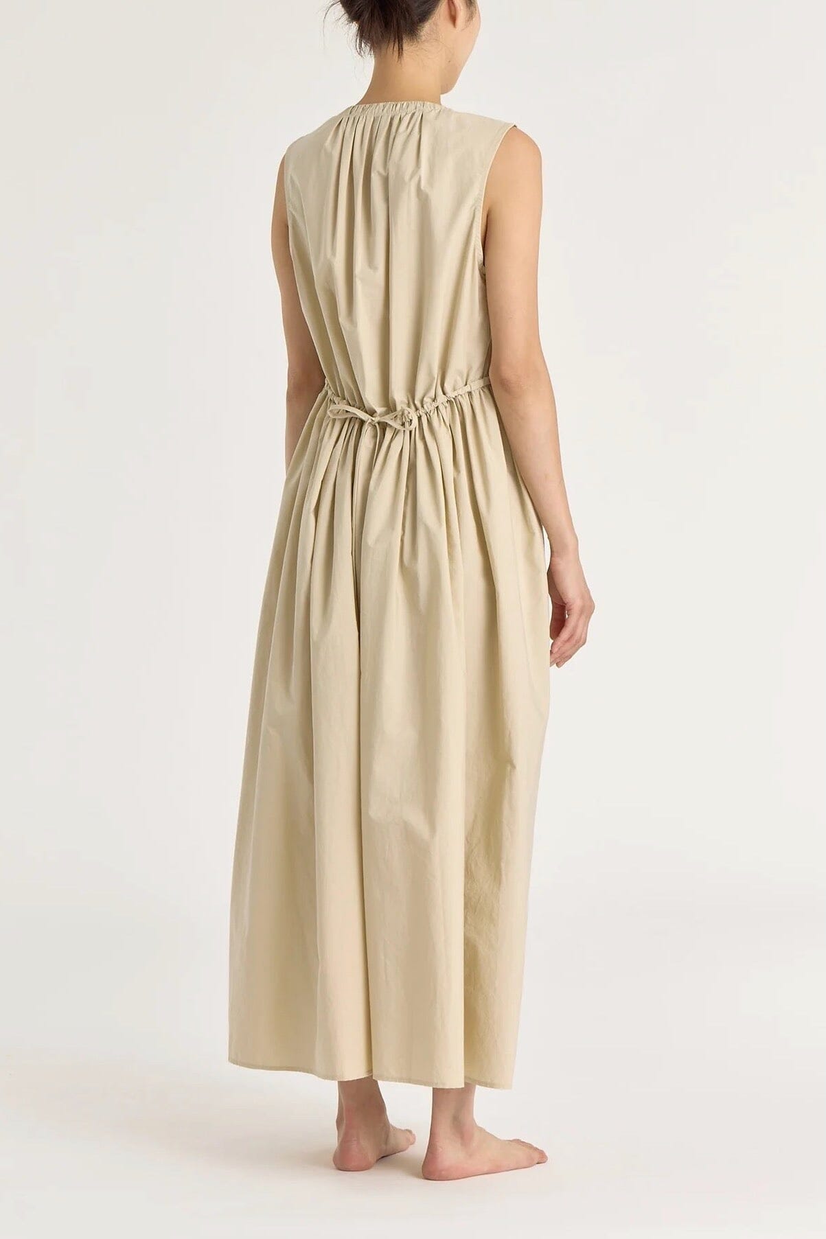 Black Crane - Pleated V Neck Dress - Oyster - Dress - YUCCA, artistic clothing for women, Women’s clothing store Denver.