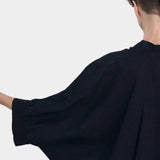 Black Crane spoon jacket midnight sleeve detail wide cuff draped silhouette