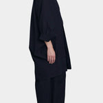 Black Crane spoon jacket midnight side view oversized silhouette wide sleeve drape
