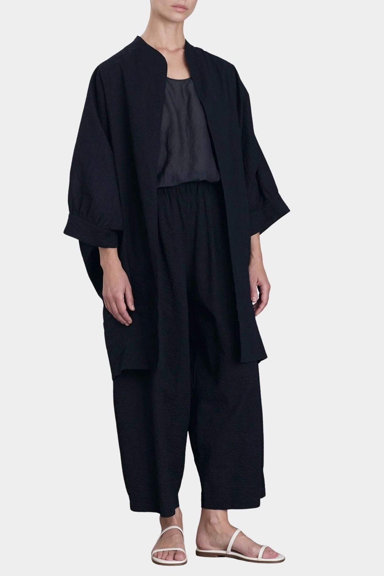 Black Crane spoon jacket midnight oversized cotton jacket balloon sleeve front view