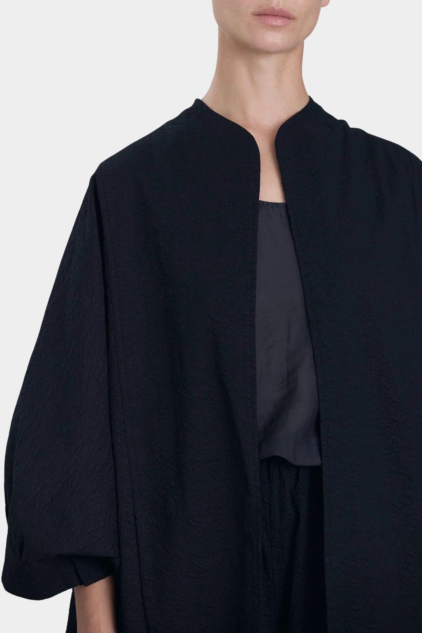 Black Crane spoon jacket midnight open front jacket relaxed fit layering piece