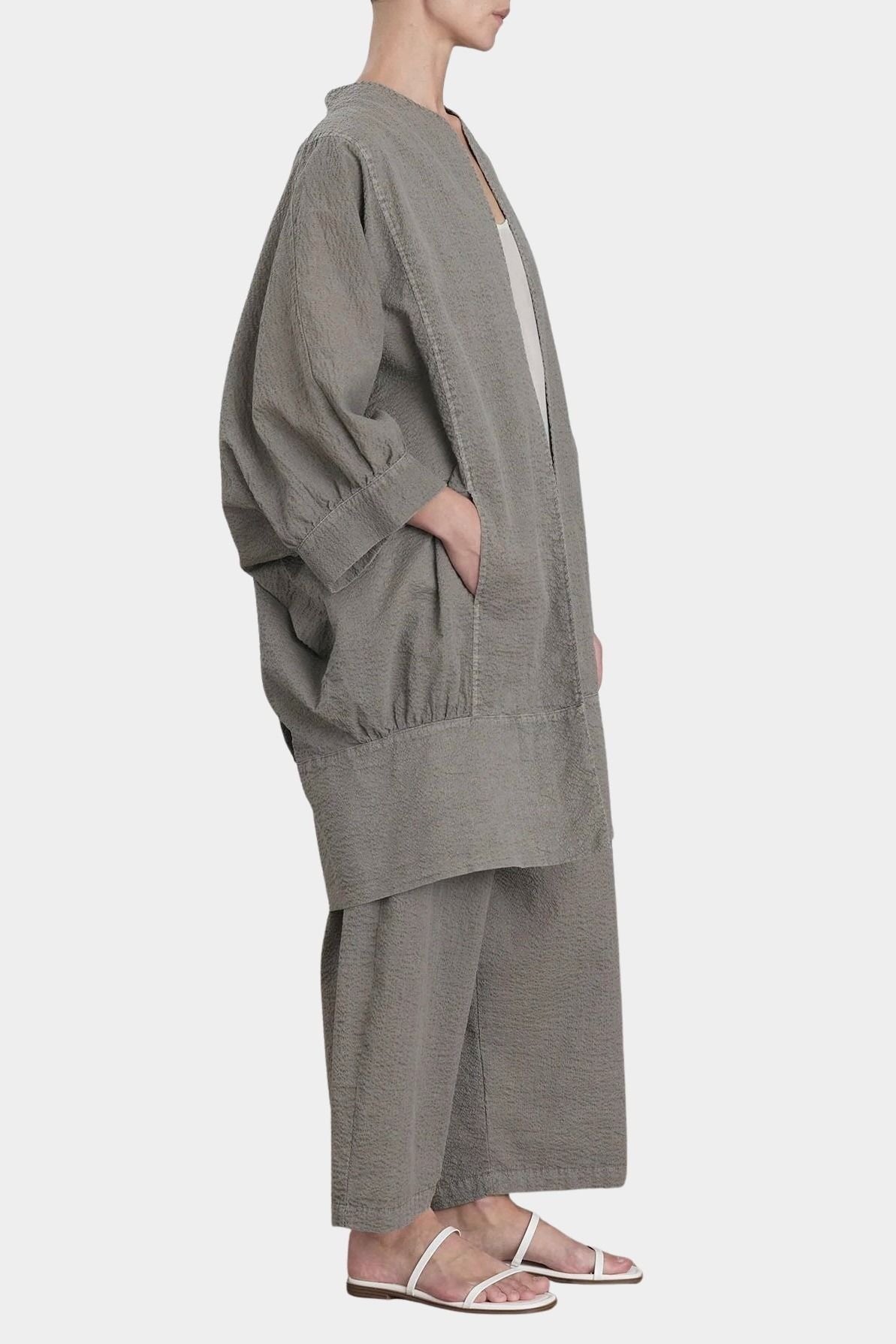 Black Crane spoon jacket p grey side view oversized silhouette wide sleeve drape