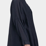 square shirt womens faded black silk cotton oversized top black crane neckline detail