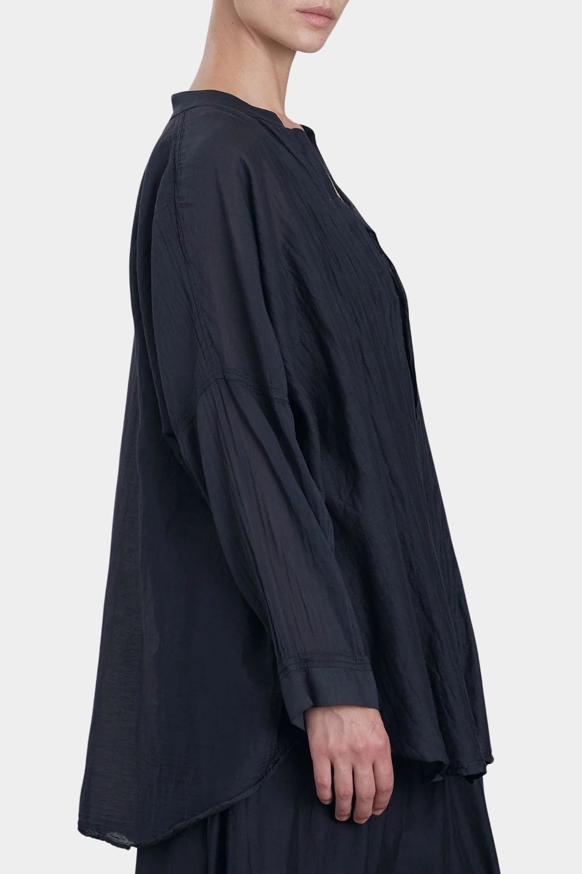 square shirt womens faded black silk cotton oversized top black crane neckline detail