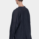 square shirt womens faded black silk cotton oversized top black crane back view