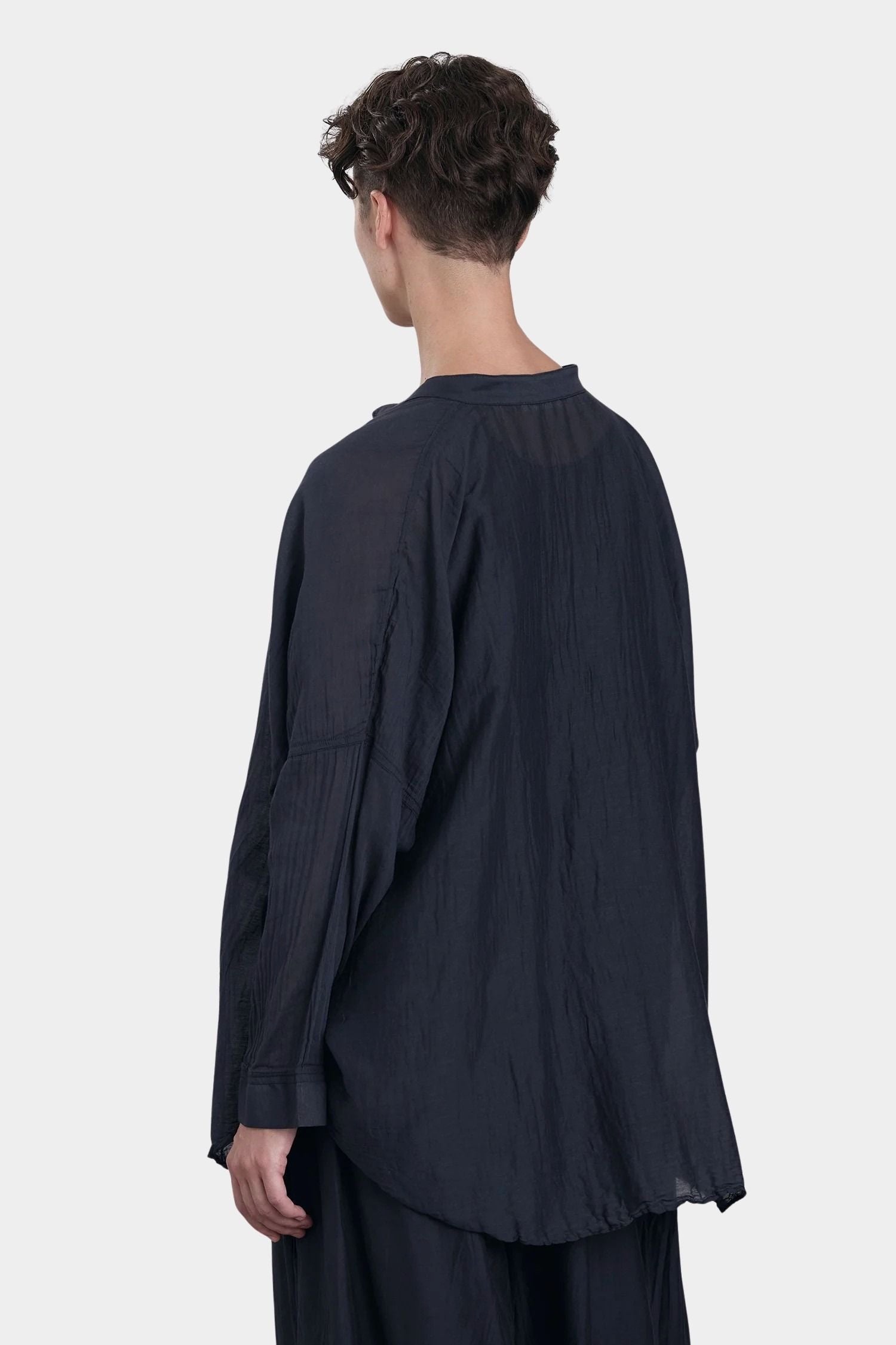 square shirt womens faded black silk cotton oversized top black crane back view