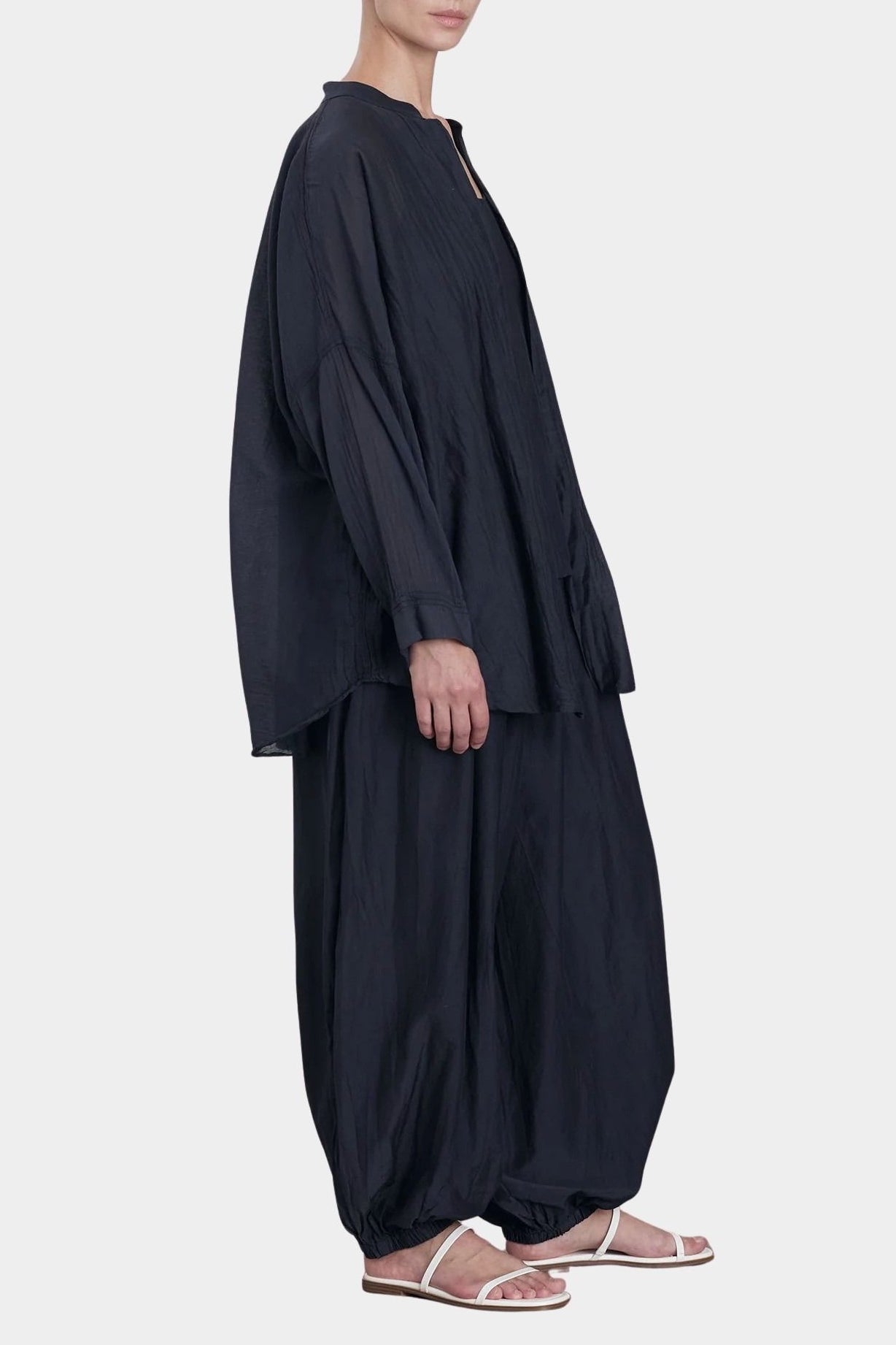 square shirt womens faded black silk cotton oversized top black crane side view