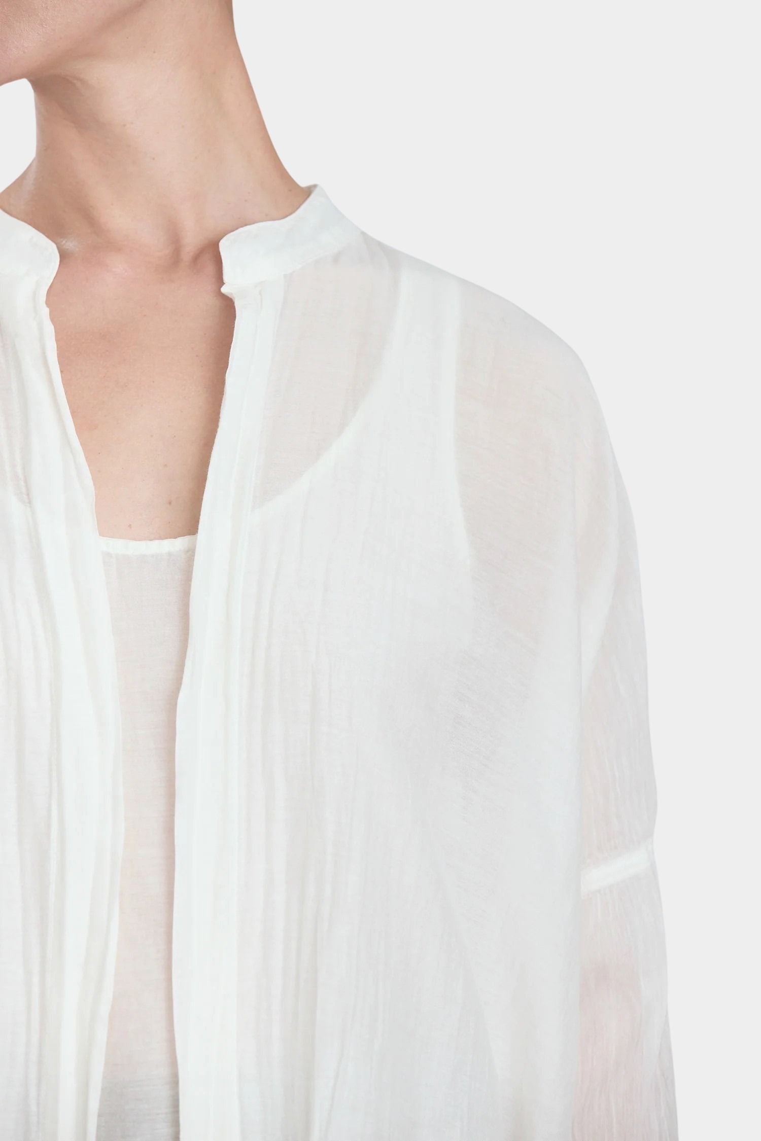 square shirt womens ivory sheer cotton silk oversized top black crane neckline detail