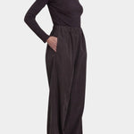 Black Crane Straight Pants Dark Plum three quarter view with side pocket and straight leg silhouette
