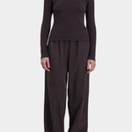 Black Crane Straight Pants Dark Plum full length front view showing relaxed fit and drape