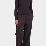 Black Crane Straight Pants Dark Plum full length front view styled with fitted turtleneck