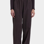 Black Crane Straight Pants Dark Plum front view with elastic waist and relaxed straight leg at YUCCA Denver