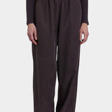Black Crane Straight Pants Dark Plum front view with elastic waist and relaxed straight leg at YUCCA Denver