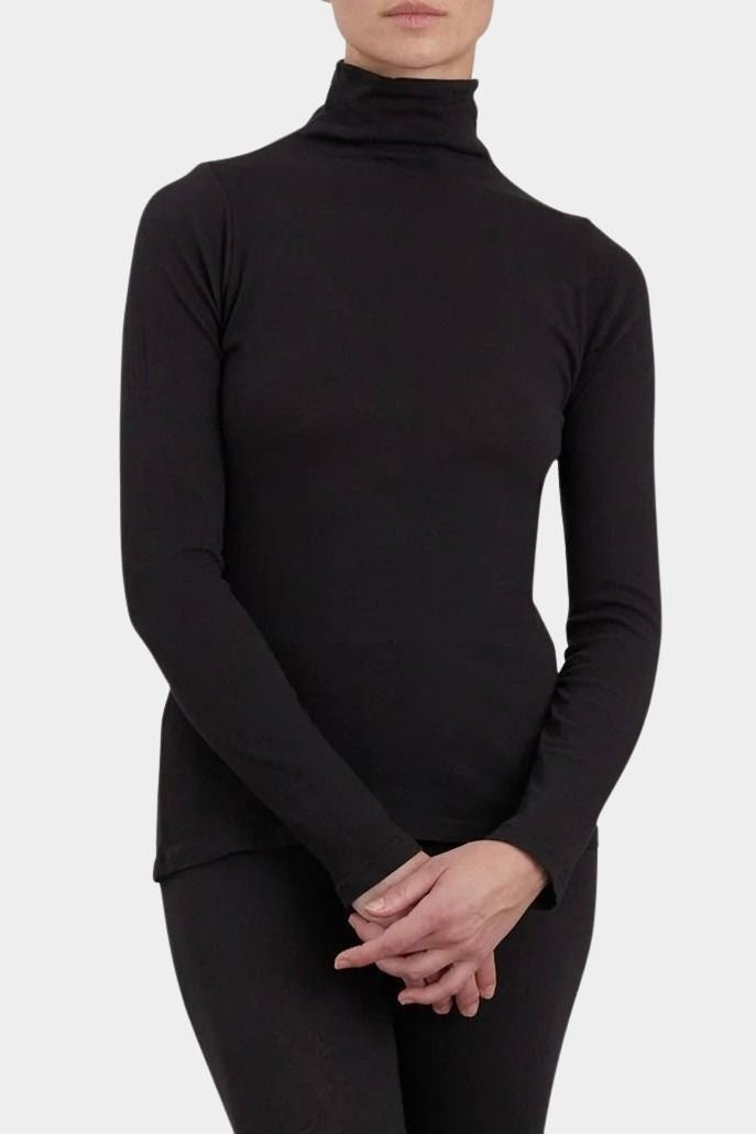 Black Crane Turtle Neck Long Sleeve Black front view showing minimalist fitted layering top at YUCCA Denver