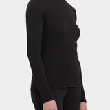 Black Crane Turtle Neck Long Sleeve Black three quarter view showing soft turtleneck and close fit
