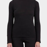 Black Crane Turtle Neck Long Sleeve Black front view showing fitted turtleneck and long sleeves