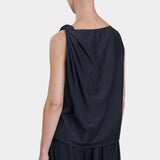 Black Crane faded black sleeveless cotton tank top back view with soft drape
