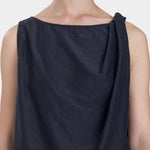 Black Crane twisted tank top faded black close-up of neckline and shoulder twist detail