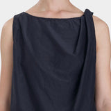 Black Crane twisted tank top faded black close-up of neckline and shoulder twist detail