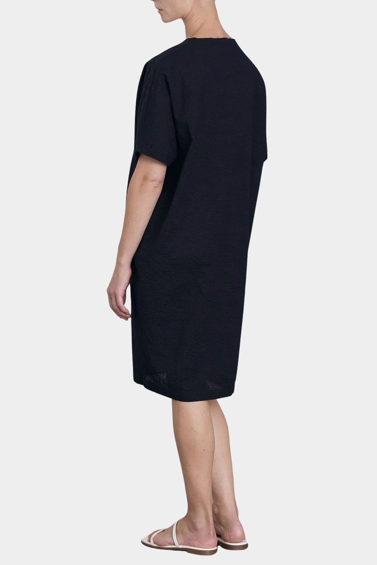 Black Crane v neck dress midnight back view relaxed fit clean silhouette