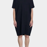 Black Crane v neck dress midnight cotton dress relaxed fit knee length front view