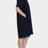 Black Crane v neck dress midnight side view loose fit minimal shape