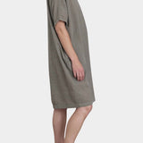 Black Crane v neck dress p grey angled side view loose fit minimal shape