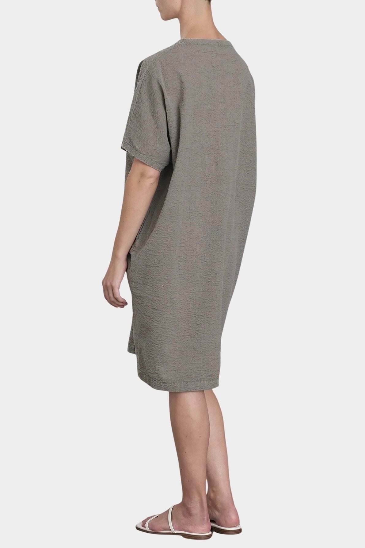 Black Crane v neck dress p grey back view relaxed fit clean silhouette
