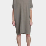 Black Crane v neck dress p grey cotton dress relaxed fit knee length front view