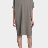 Black Crane v neck dress p grey cotton dress relaxed fit knee length front view