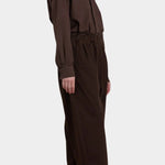 Black Crane Wide Pants Dk. Cacao three quarter view styled with matching Work Shirt