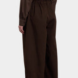 Black Crane Wide Pants Dk. Cacao back detail showing gathered elastic waist and relaxed leg