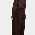 Black Crane Wide Pants Dk. Cacao back view with elastic waist and cropped wide leg