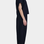 Black Crane wide pants midnight back view wide leg silhouette elastic waist
