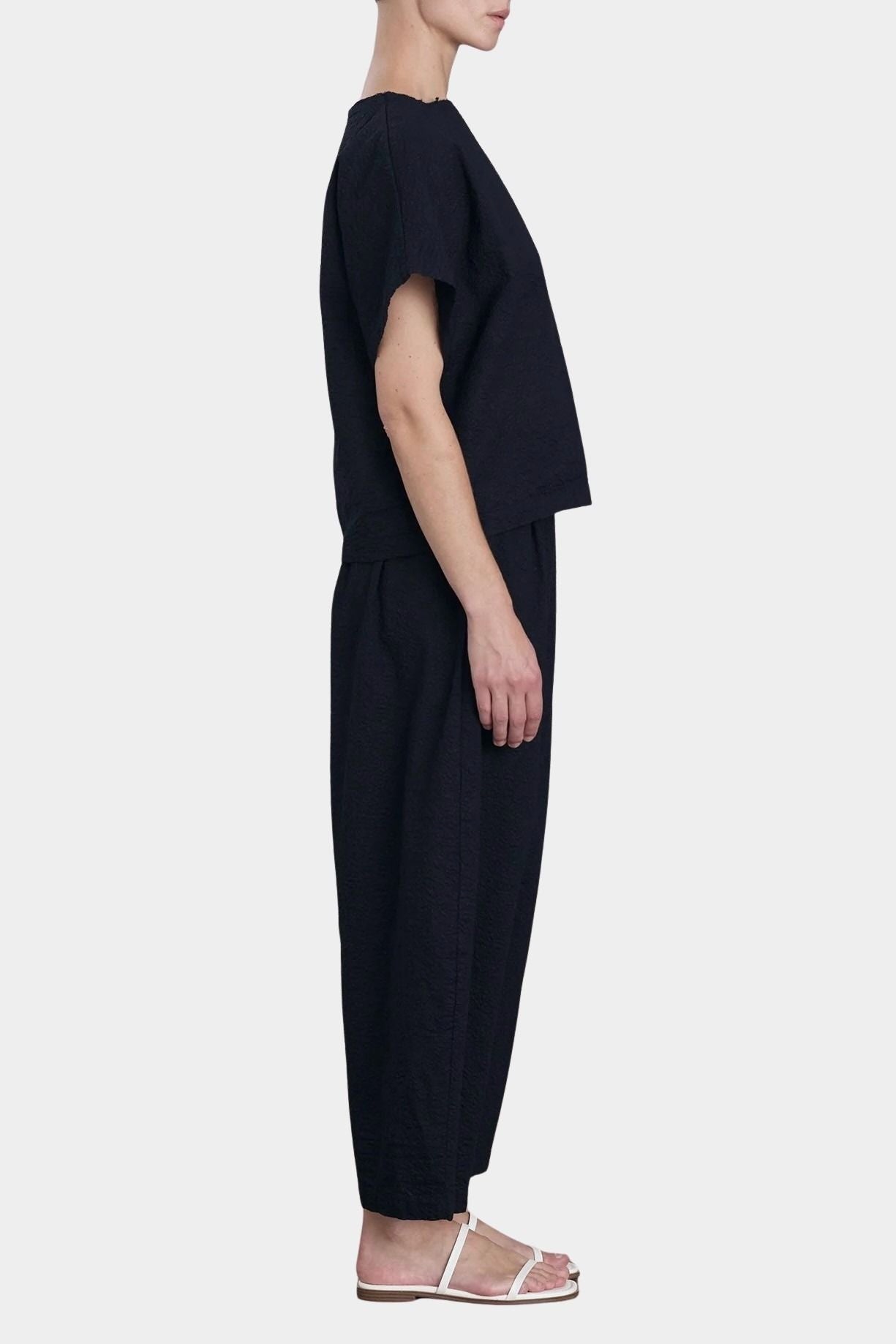 Black Crane wide pants midnight back view wide leg silhouette elastic waist