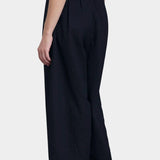 Black Crane wide pants midnight angled view elastic waistband volume shape