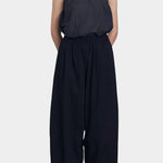 Black Crane wide pants midnight wide leg cotton pants elastic waist front view