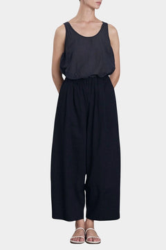 Black Crane wide pants midnight wide leg cotton pants elastic waist front view