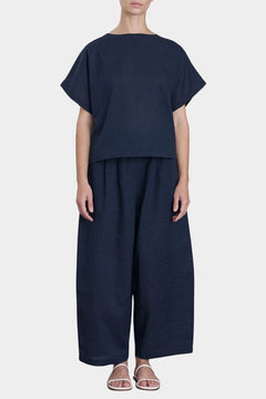Black Crane Wide Pants Navy back view elastic waistband relaxed fit