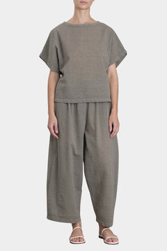 Black Crane wide pants p grey wide leg cotton pants elastic waist front view
