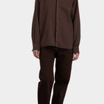 Black Crane Work Shirt Dk. Cacao front view showing oversized fit, long sleeves and concealed button placket