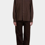 Black Crane Work Shirt Dk. Cacao full front view styled with tonal pants