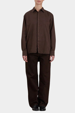 Black Crane Work Shirt Dk. Cacao full front view styled with tonal pants