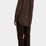 Black Crane Work Shirt Dk. Cacao back view showing relaxed fit, center back pleat and curved hem