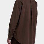 Black Crane Work Shirt Dk. Cacao back detail showing center pleat, dropped shoulders and curved hem