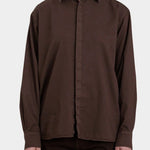 Black Crane Work Shirt Dk. Cacao close front view showing point collar, concealed placket and cotton twill texture