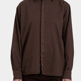 Black Crane Work Shirt Dk. Cacao close front view showing point collar, concealed placket and cotton twill texture