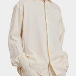 Black Crane Work Shirt Natural close front view showing relaxed fit, point collar and concealed button placket