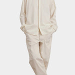 Black Crane Work Shirt Natural full length styling view with tonal pants and black loafers