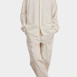 Black Crane Work Shirt Natural full length styling view with tonal pants and black loafers